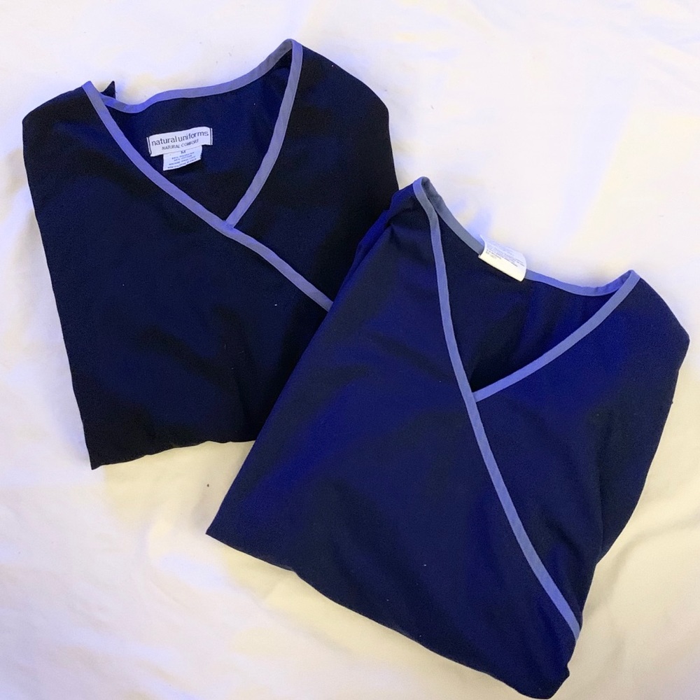 Set of Two Scrub Tops with Tie Back and Pockets